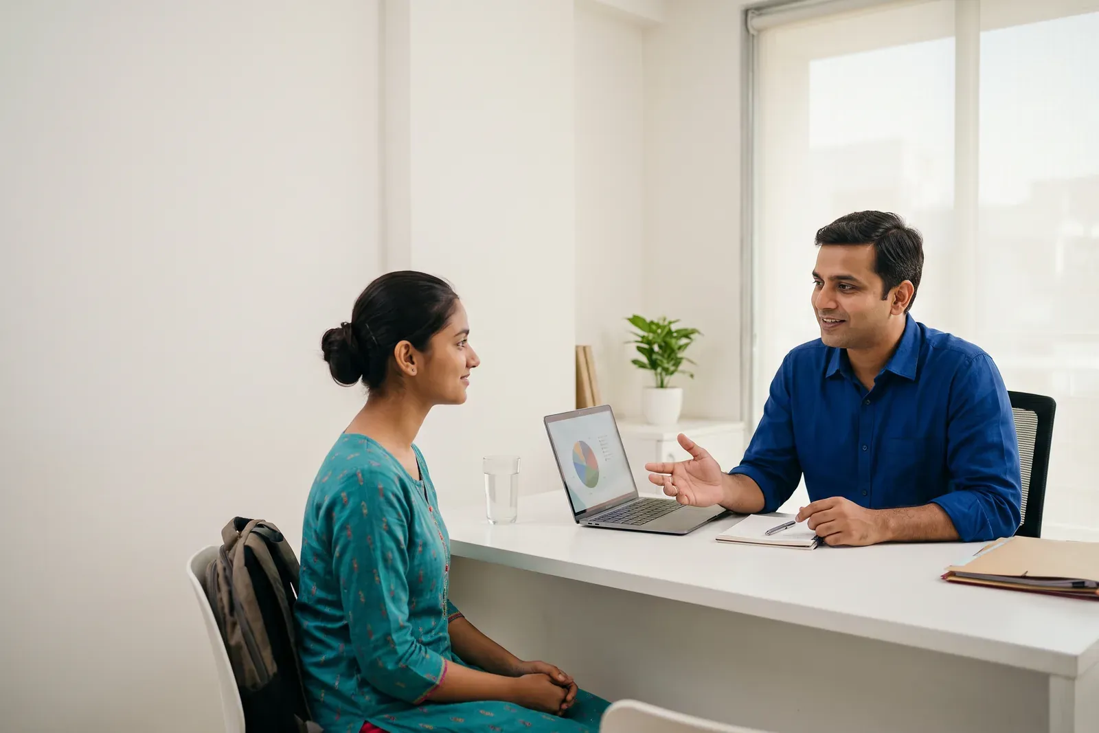 Counsellor in a one-to-one career counselling session with a student